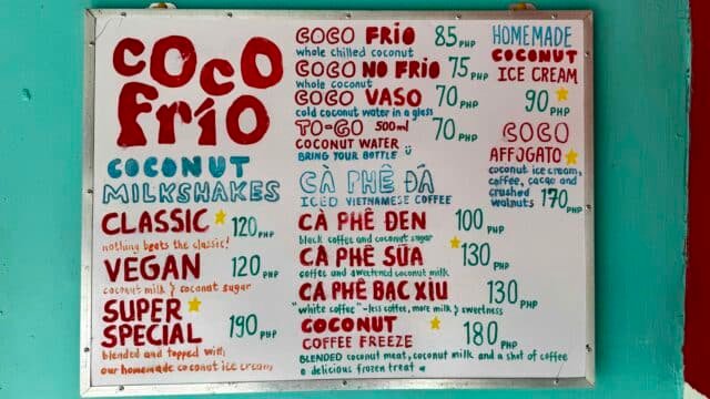 Coco Frio menu