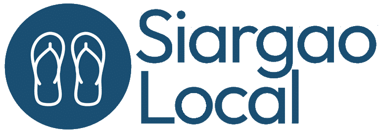 Local Logo featuring a white flip-flops icon in a blue circle and the Siargao Local text in matching blue color beside it.